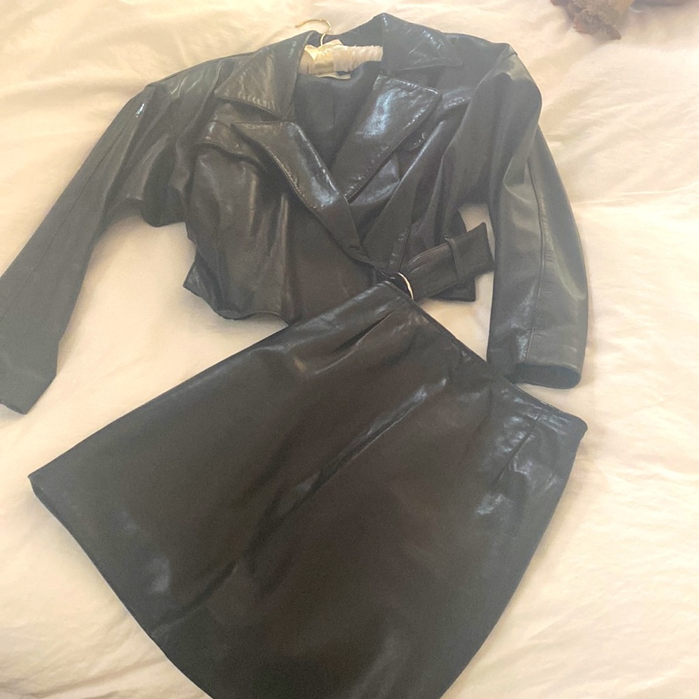 Leather jacket & skirt - pockets &tailored skirt. Andrew Mark. Never worn.